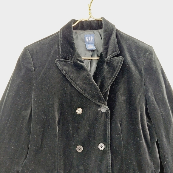 GAP Women's Black Collared Double Breasted Pea Coats Z94 - Picture 2 of 6